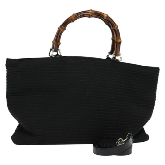 GUCCI Bamboo Hand Bag Canvas Black Silver 002 2058 0439 5 - Picture 1 of 16
